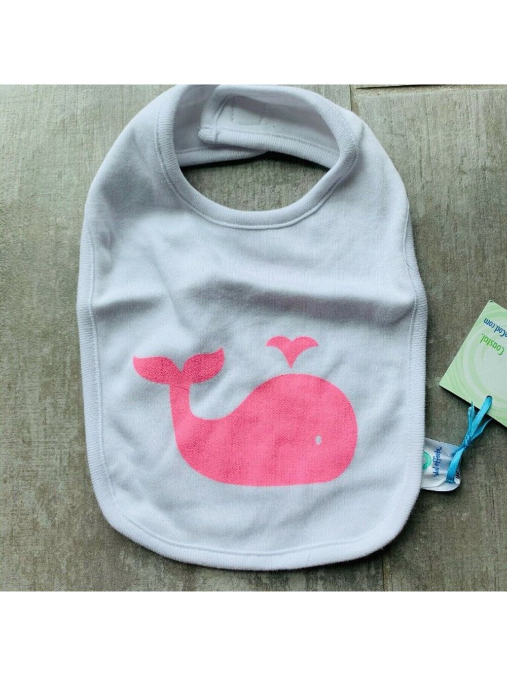 TIDAL EFFECTS Cape Cod Massachusetts White Baby Bib Drool Neon Pink Whale NEW